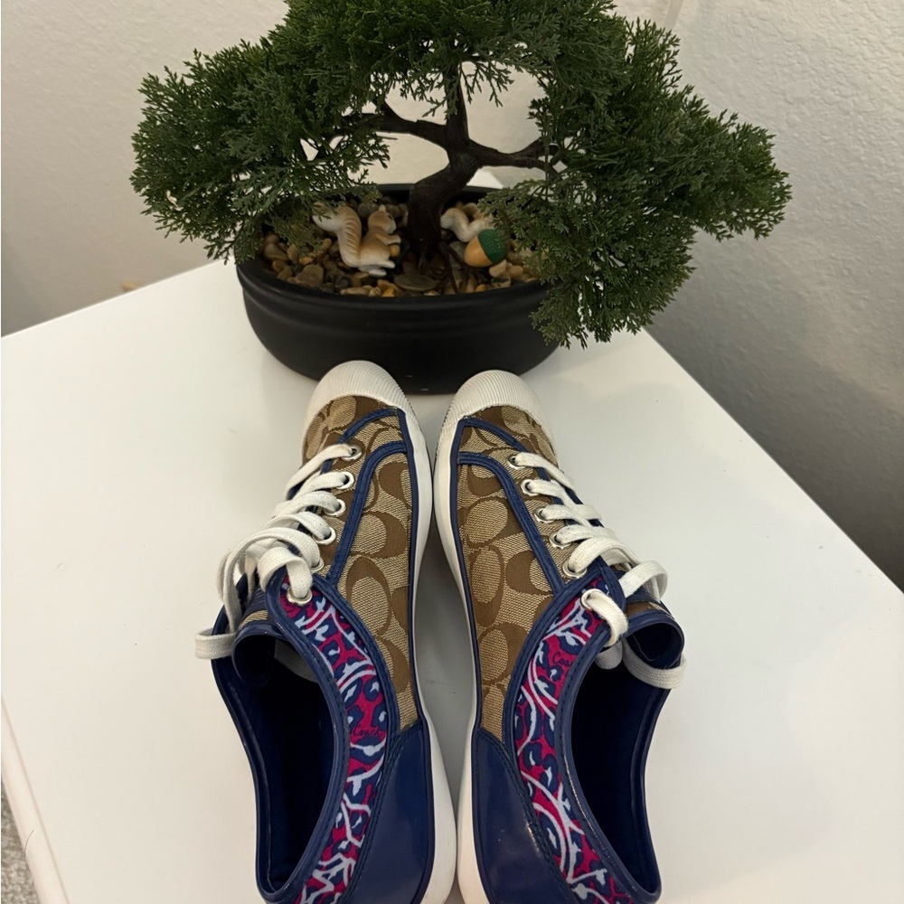 Coach Women's Tan and Blue Sneakers - Picture 6 of 7